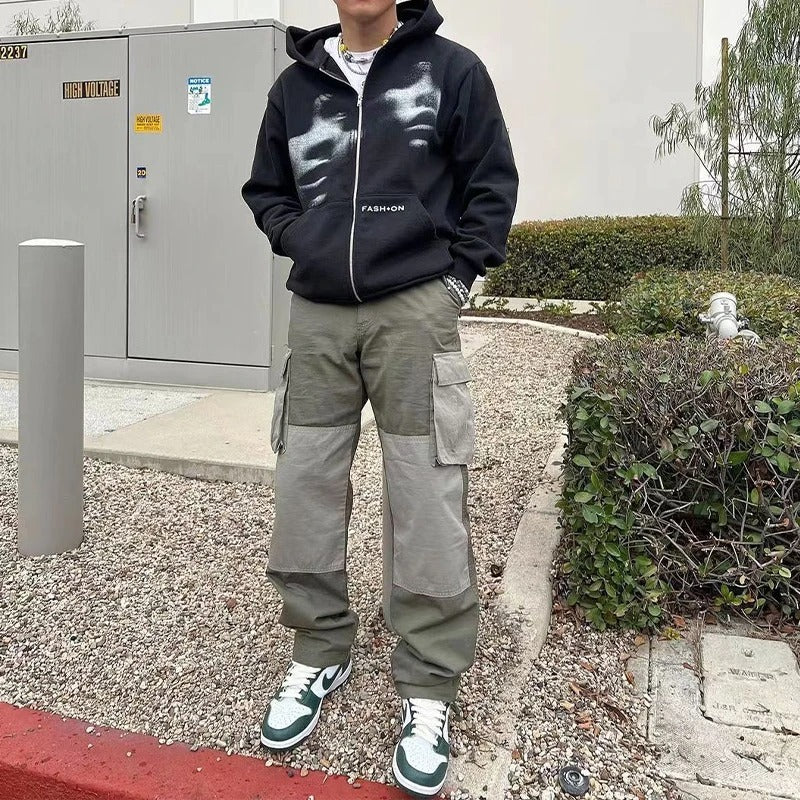 Oversized Unisex-Kapuzenpullover mit Reißverschluss – Kastenförmiger Schnitt mit Reißverschluss vorne, Baumwolle