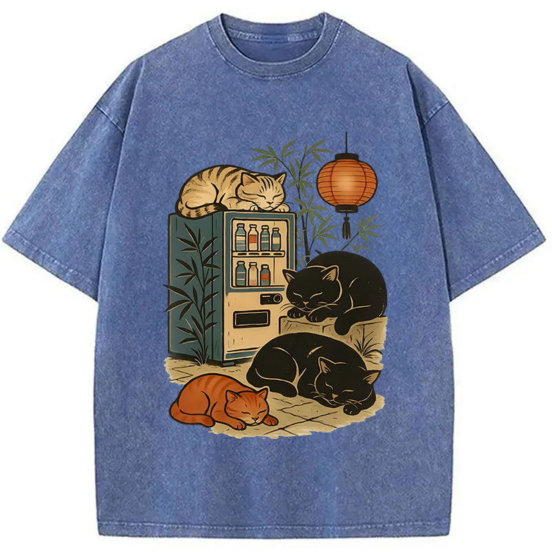 bbb Japanese Vending Machine Cat Washed T-Shirt