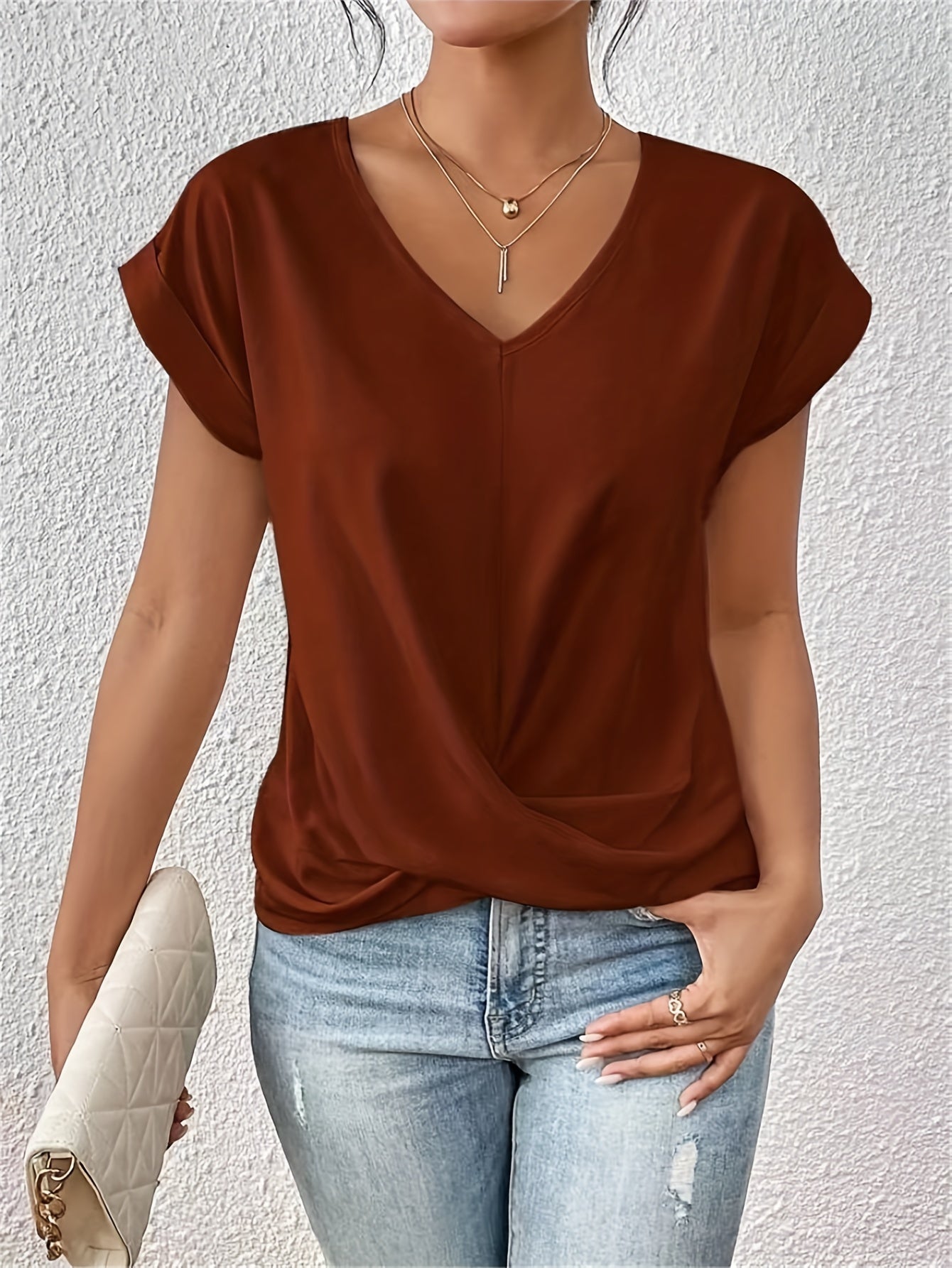 Feminine Heart Neckline Women's T Shirt, Soft Breathable Fabric, Multiple Colors & Sizes for Everyday Comfort
