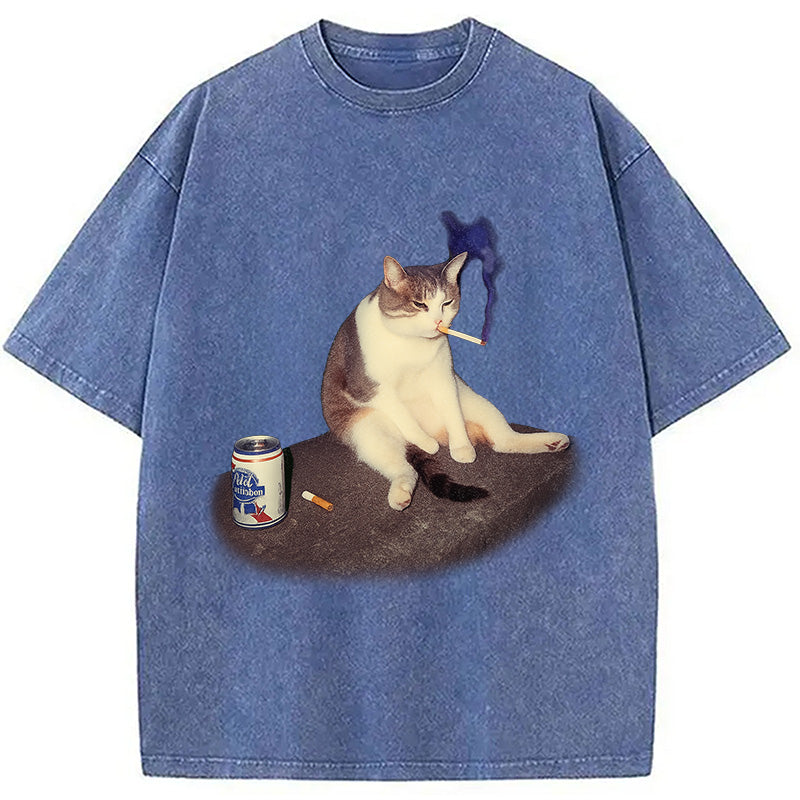 bbb Custom Cat Smoking Meme Washed T-Shirt