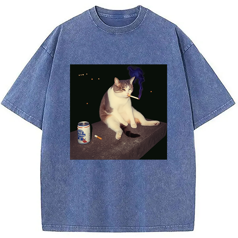 bbb Cigarette Kitten Funny Smoking Cat Meme Washed T-Shirt