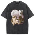 bbb Three Cat Smoking Retro Washed T-Shirt
