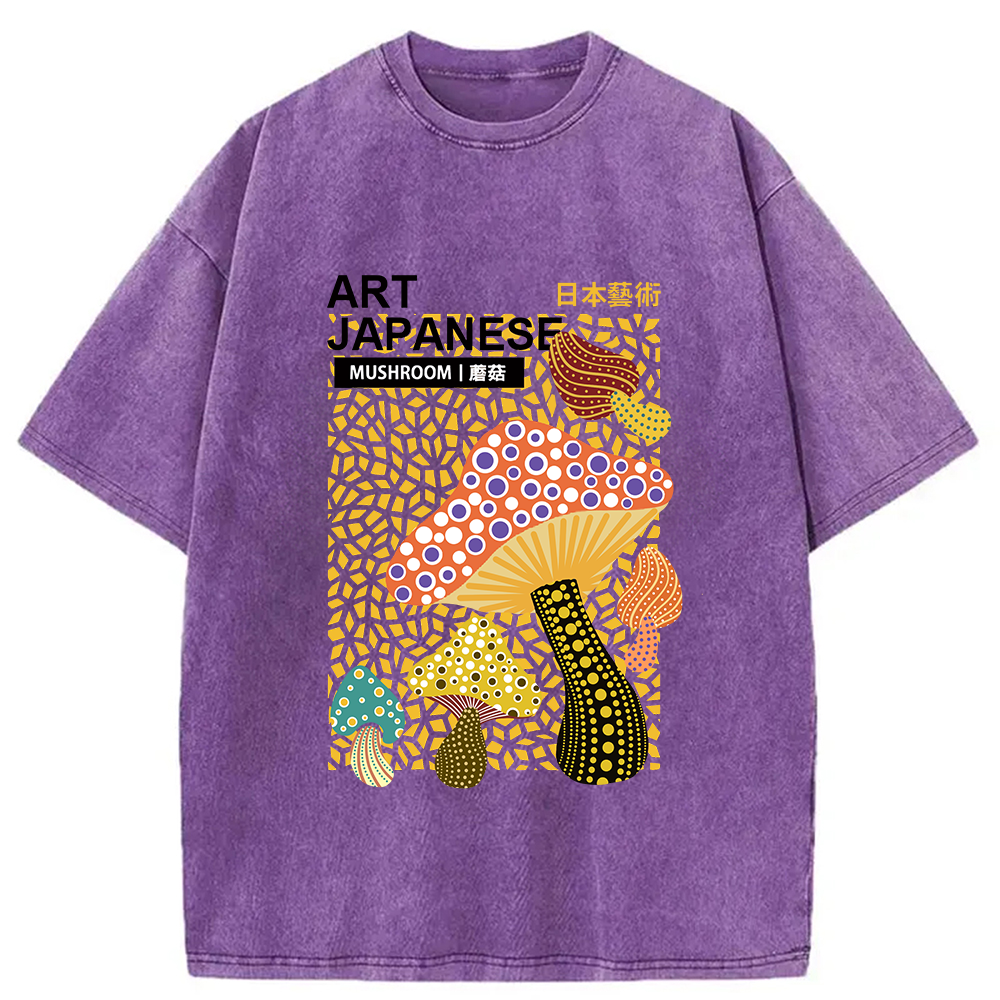 bbb Colorful Mushroom Japanese Art Washed T-Shirt