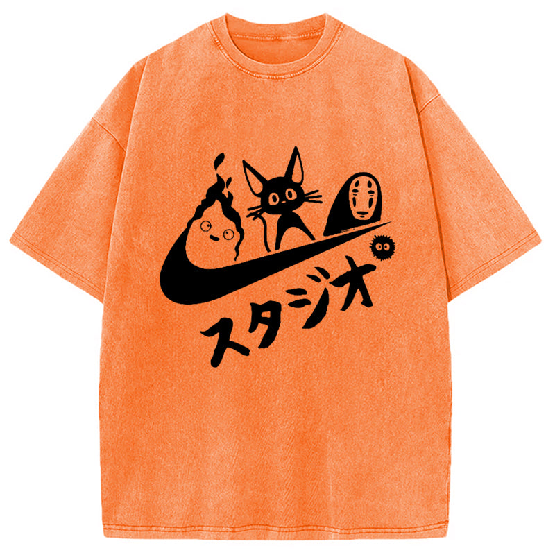 bbb Black Cat Ghibli Vintage Washed T-Shirt