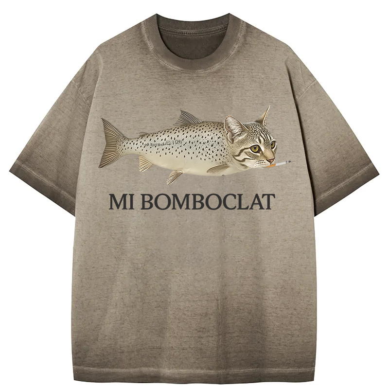 bbb Bomboclat Fish Cat Meme Gradient Washed T-Shirt