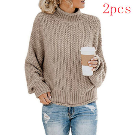 Warm Women's Pullover Sweater - Turtleneck Knit, Winter
