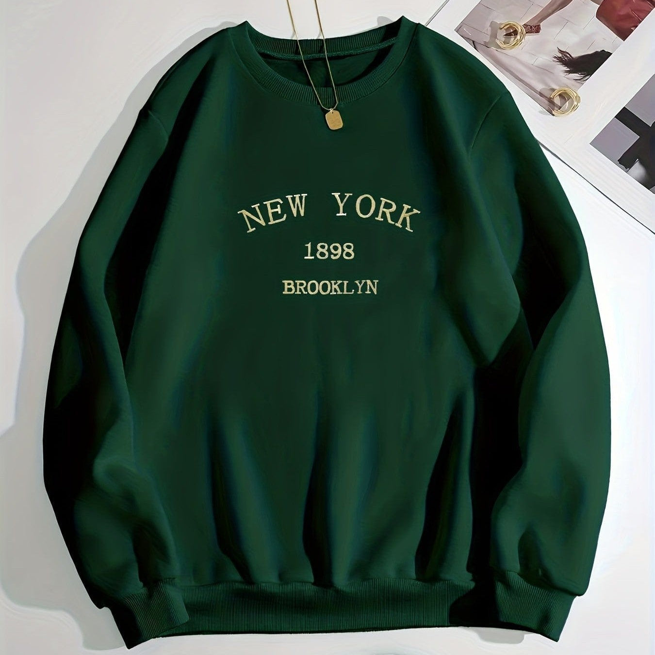 Oversized Crewneck Sweatshirt - Pullover Polyester, Casual