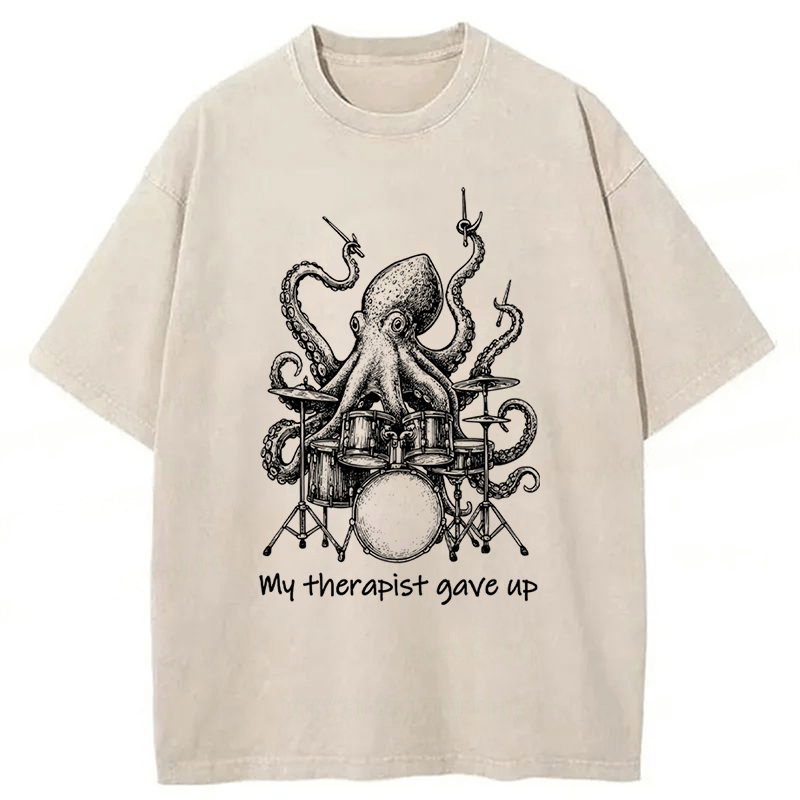 bbb Octopus Playing Drums Washed T-shirt