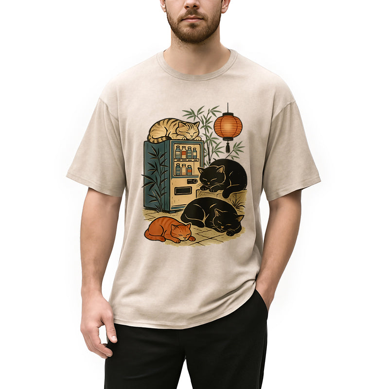 bbb Japanese Vending Machine Cat Washed T-Shirt