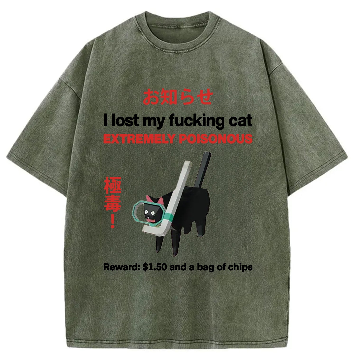 bbb Find The Toxic Cat Funny Washed T-Shirt