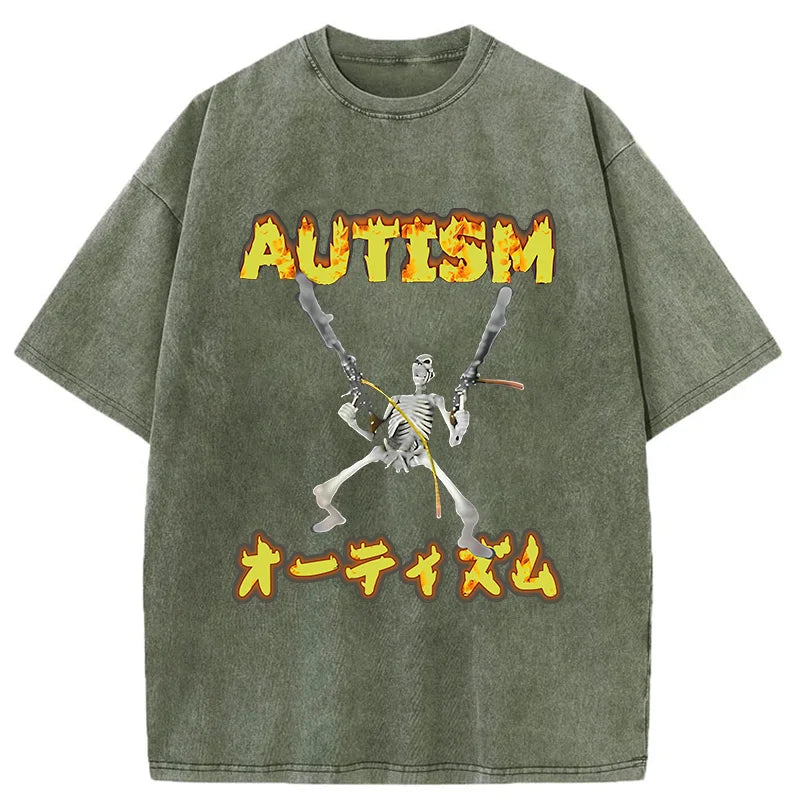 bbb Autism Funny Skeleton Washed T-Shirt