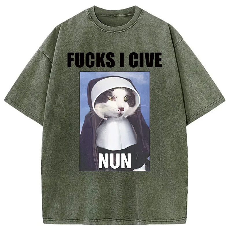 bbb F*cks I give Nun Cat Washed T-Shirt