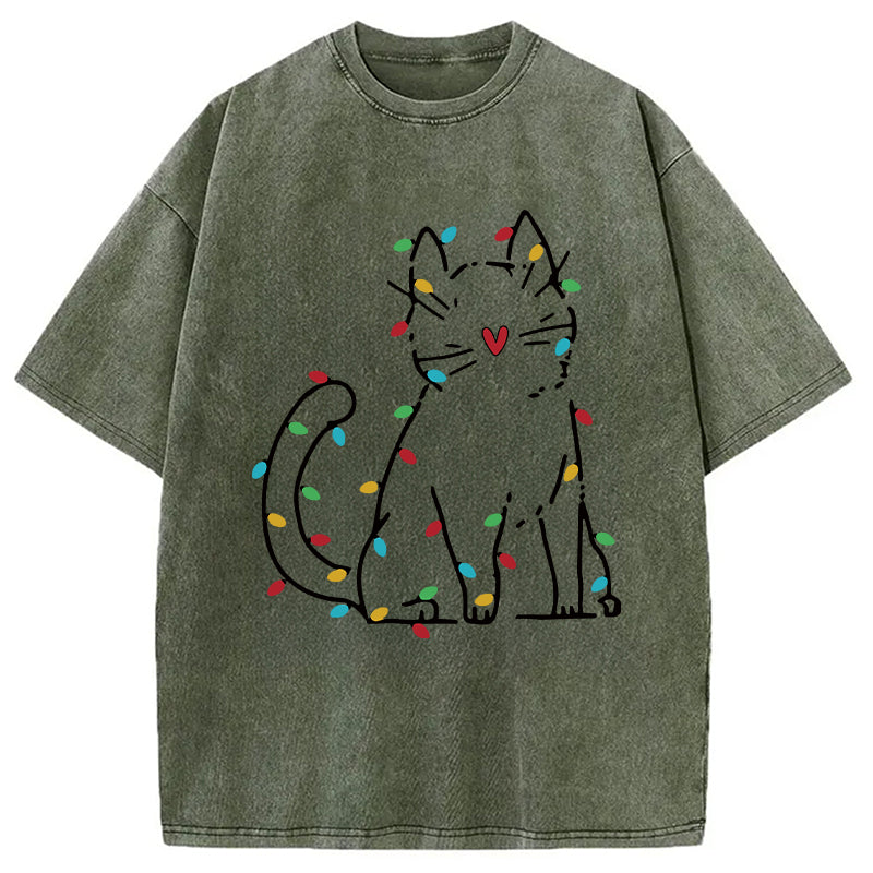bbb Japan Christmas Lights Cat Washed T-Shirt