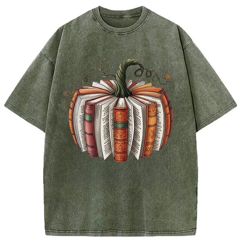 bbb Fall Book Pumpkin Halloween Washed T-Shirt