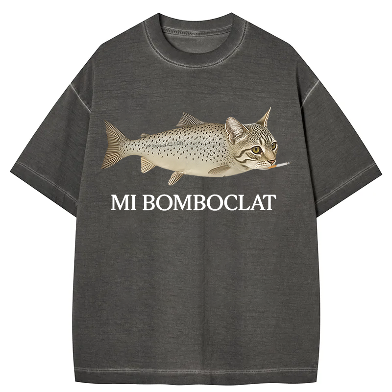 bbb Bomboclat Fish Cat Meme Gradient Washed T-Shirt