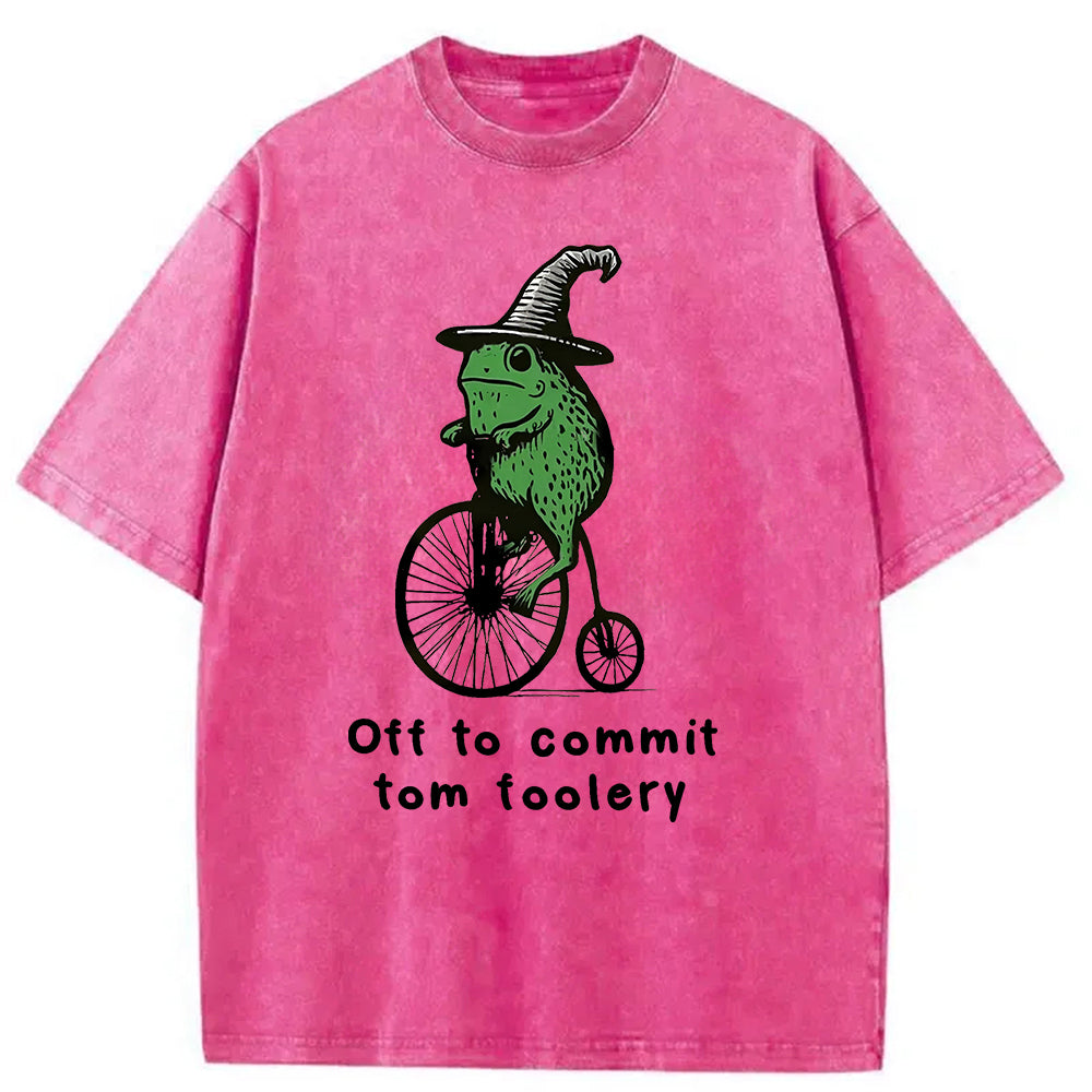 bbb Frog Riding Penny-farthing Washed T-Shirt