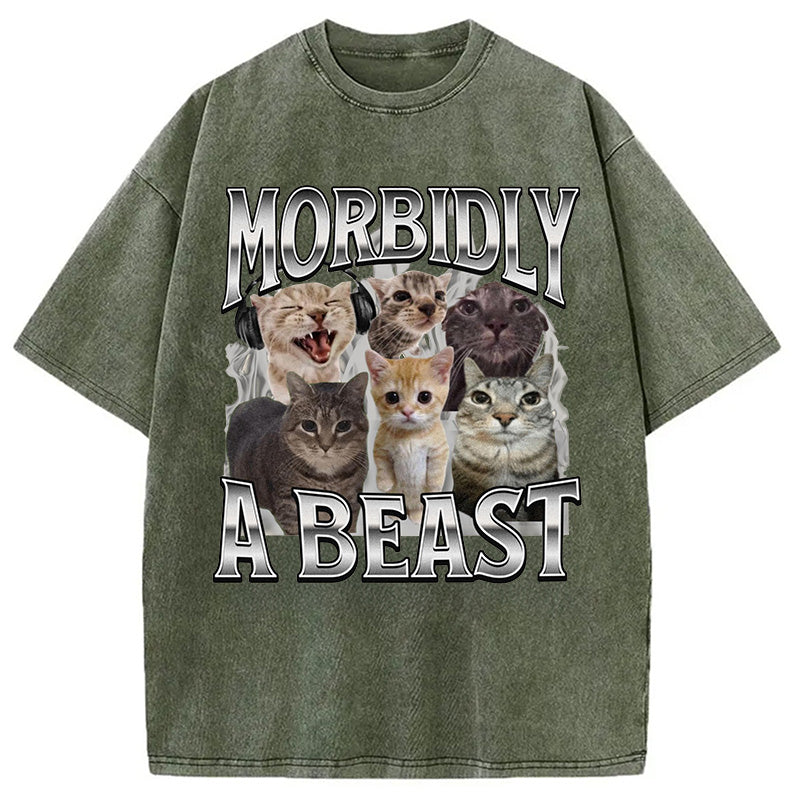 bbb Morbidly A Beast Cat Meme Washed T-Shirt