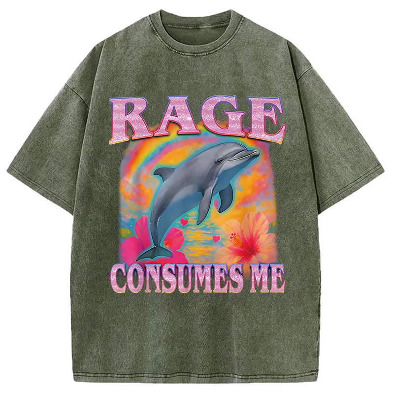 bbb Rage Consumes Me Dolphin Meme Washed T-Shirt