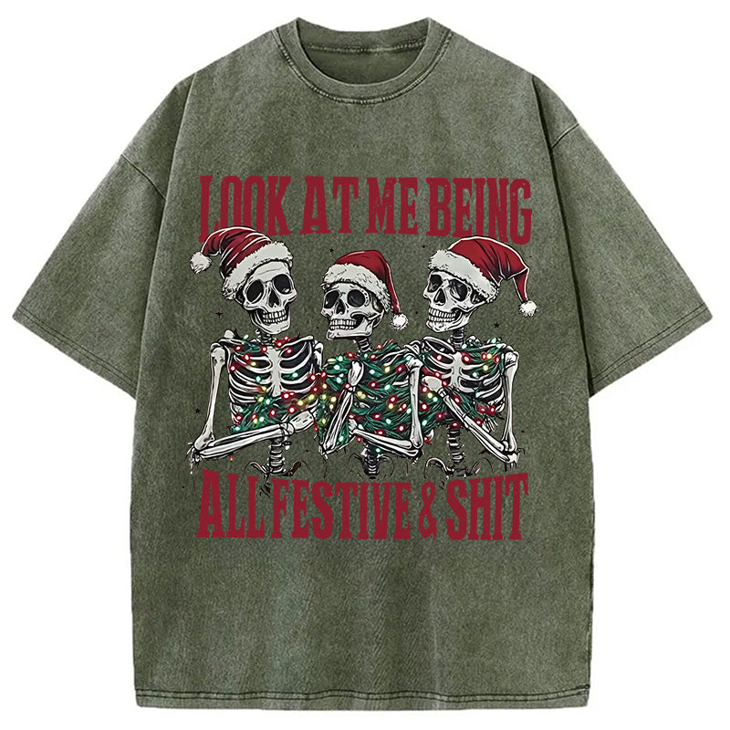 bbb Funny Christmas Skull Washed T-Shirt