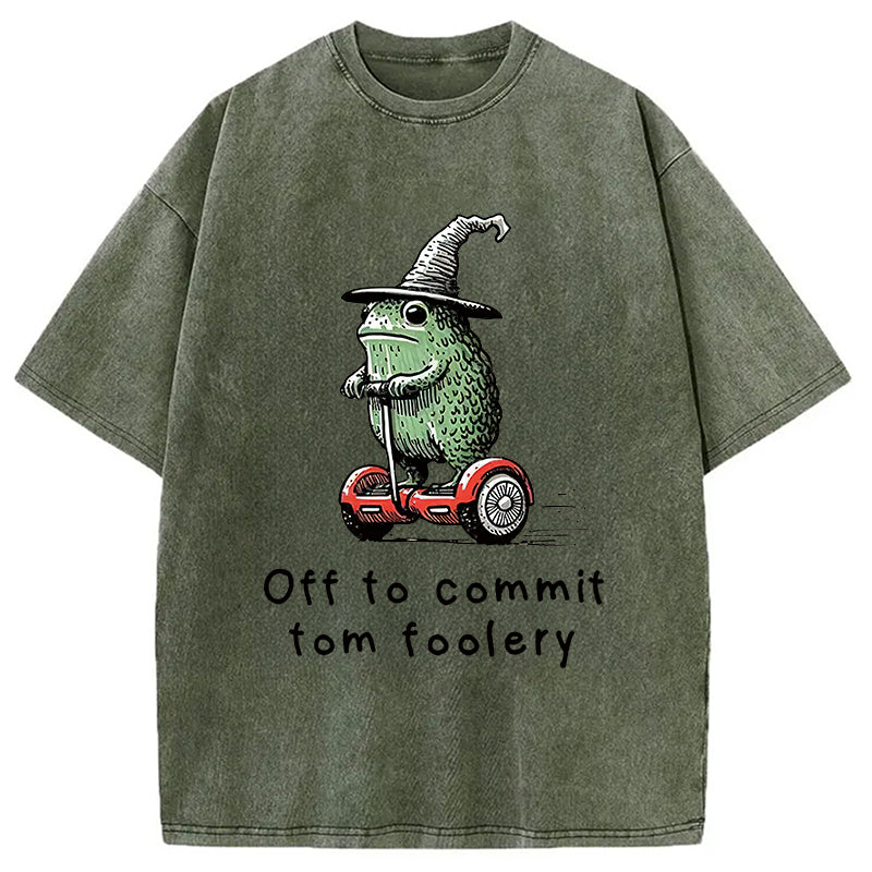 bbb Frog Riding A Balance Scooter Washed T-Shirt