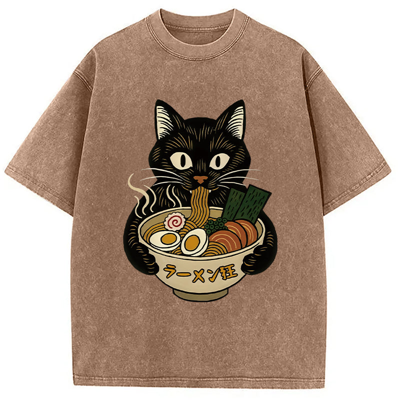 bbb Cat Ramen Fanatic Washed T-Shirt
