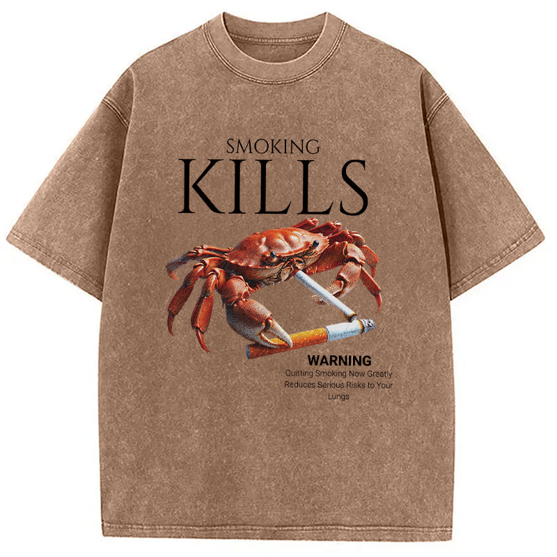 bbb Smoking Kills Crab Washed T-Shirt