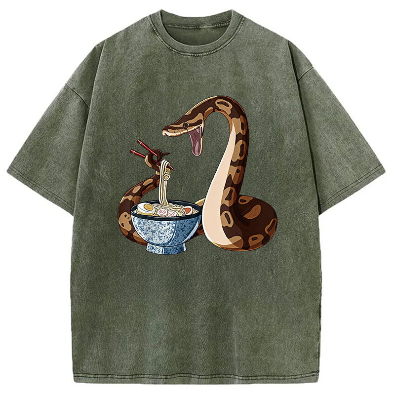 bbb Japanese Kawaii Ramen Snake Funny Washed T-Shirt