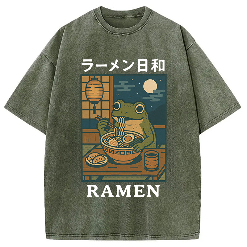 bbb Japanese Frog Eating Ramen Washed T-Shirt
