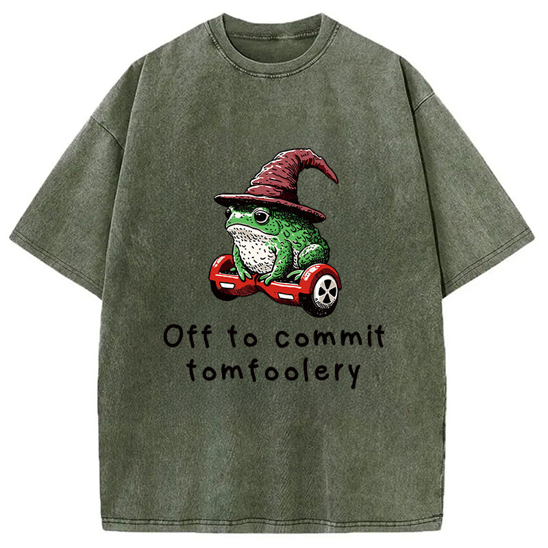 bbb Japanese Frog Riding A Balance Scooter Washed T-Shirt