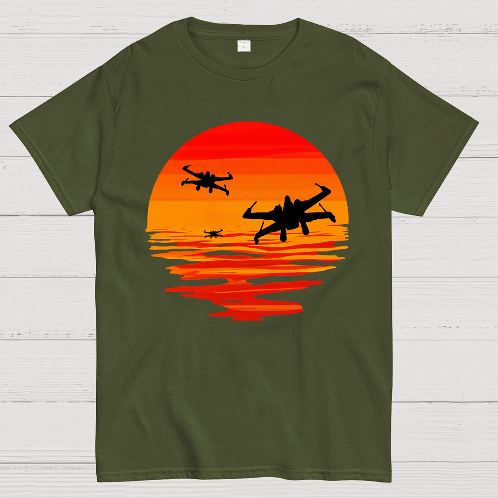 X-wing Starfighter And Sea Sunset  T-Shirt