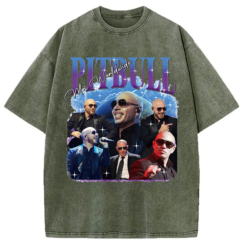 bbb Pitbull Mr.Worlwide Retro Washed T-Shirt