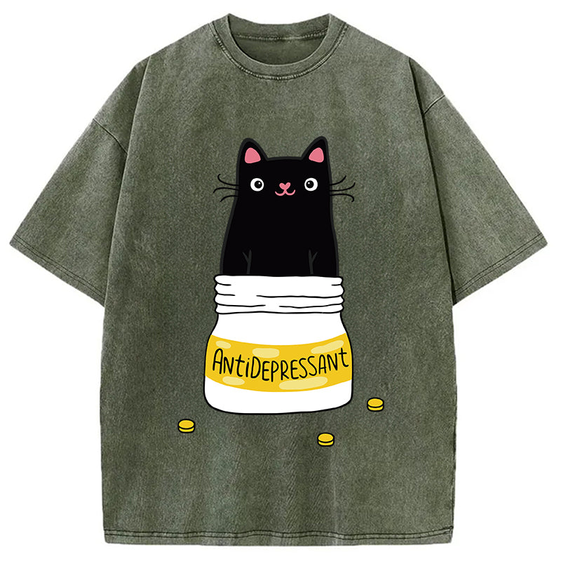 bbb Cute Cat Antidepressant Funny Meme Washed T-Shirt