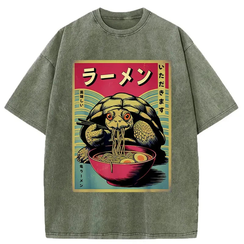 bbb Turtle Eating Ramen Washed T-Shirt
