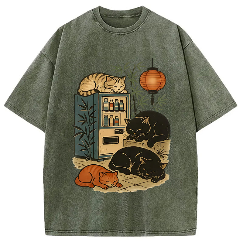 bbb Japanese Vending Machine Cat Washed T-Shirt