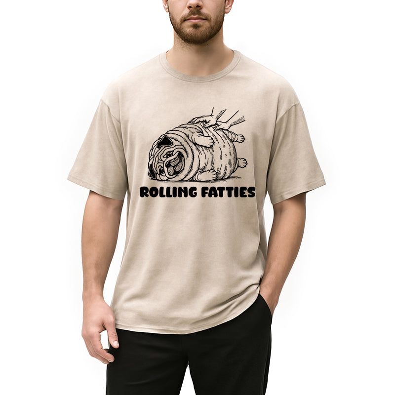bbb Rolling Fatties Dog Funny Pug Meme Washed T-Shirt