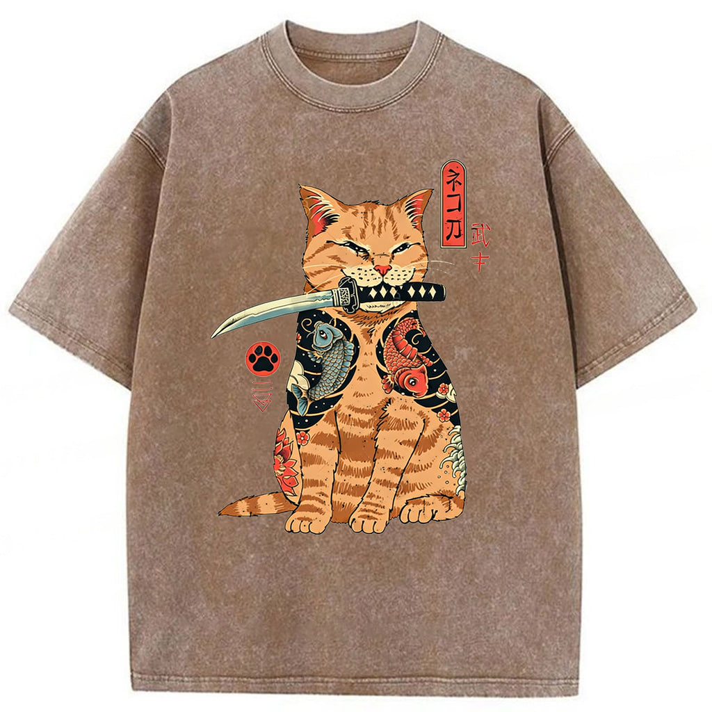 bbb Samurai Cat Washed T-shirt