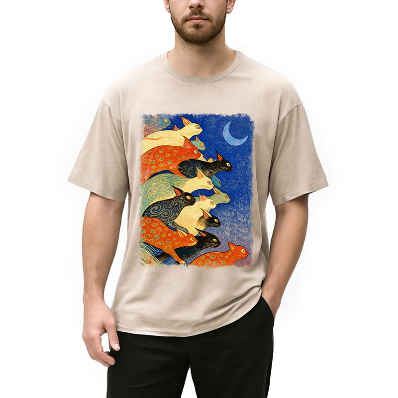 bbb Colorful Flowing Cats Washed T-Shirt