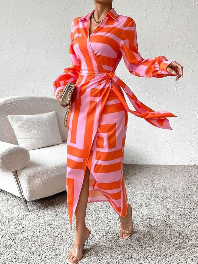 Elegant Striped Wrap Dress for Women, Flattering Plus Size Summer Dress, Versatile Style for Any Occasion
