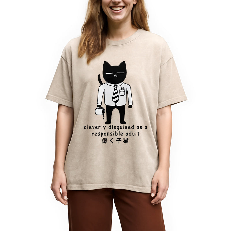 bbb Cat At Work Japan Washed T-Shirt