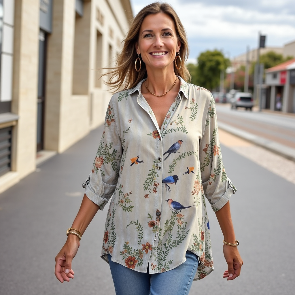 Vintage Floral Print Blouse for Women, Plus Size Long Sleeve Summer Top with Flattering Fit and All-Day Comfort