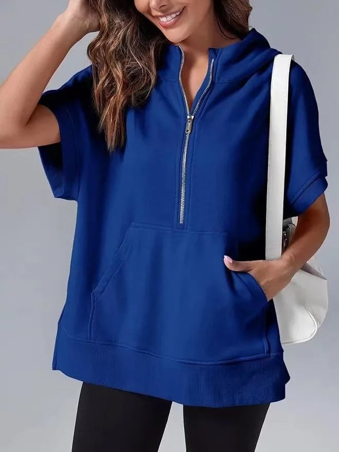 Lightweight Women's Short Sleeve Hoodie - Oversized Knit
