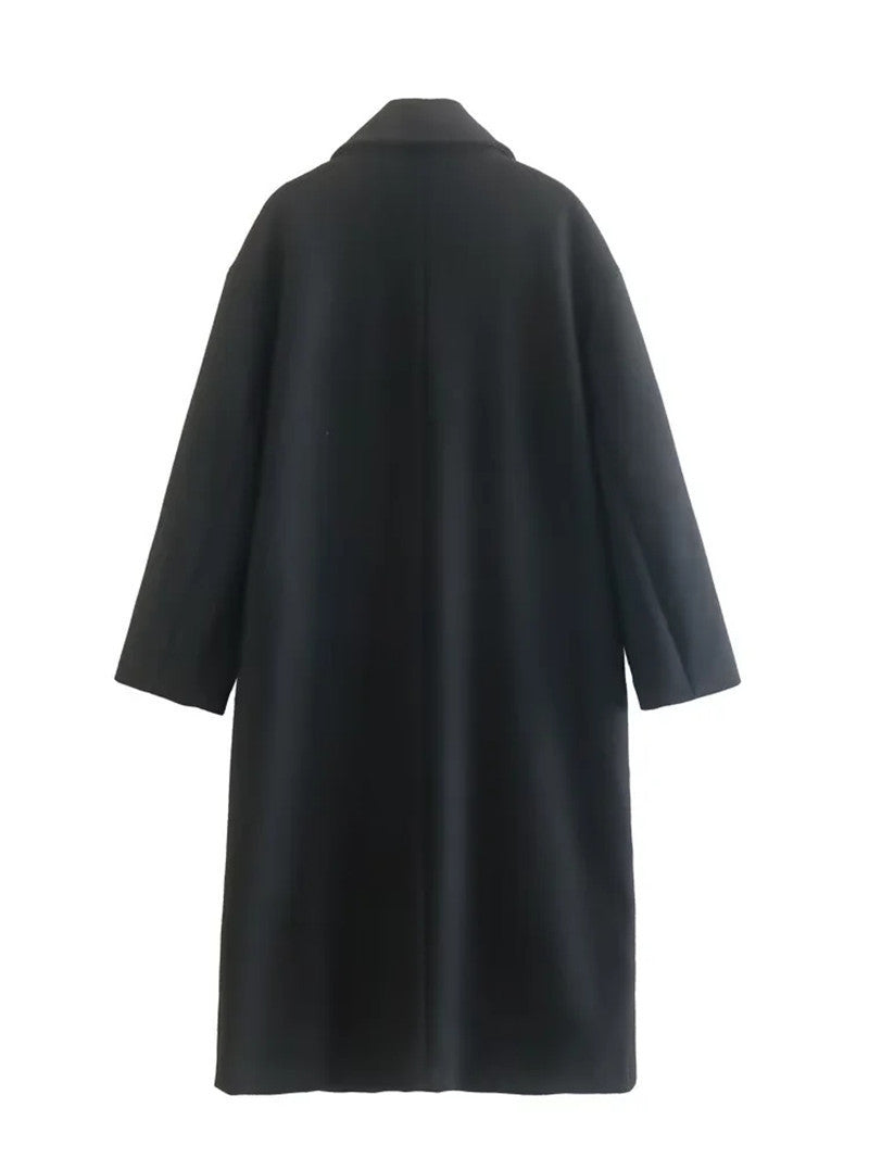 Oversized Women Coat - Double Breasted, Polyester, Citywear