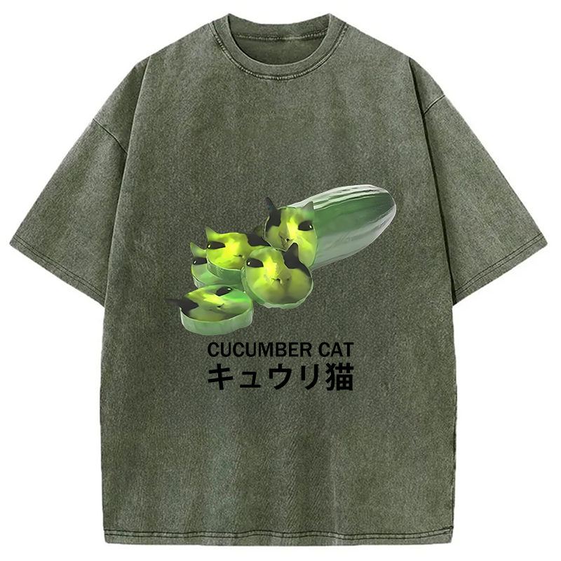 bbb Funny Cucumber Cat Meme Washed T-Shirt