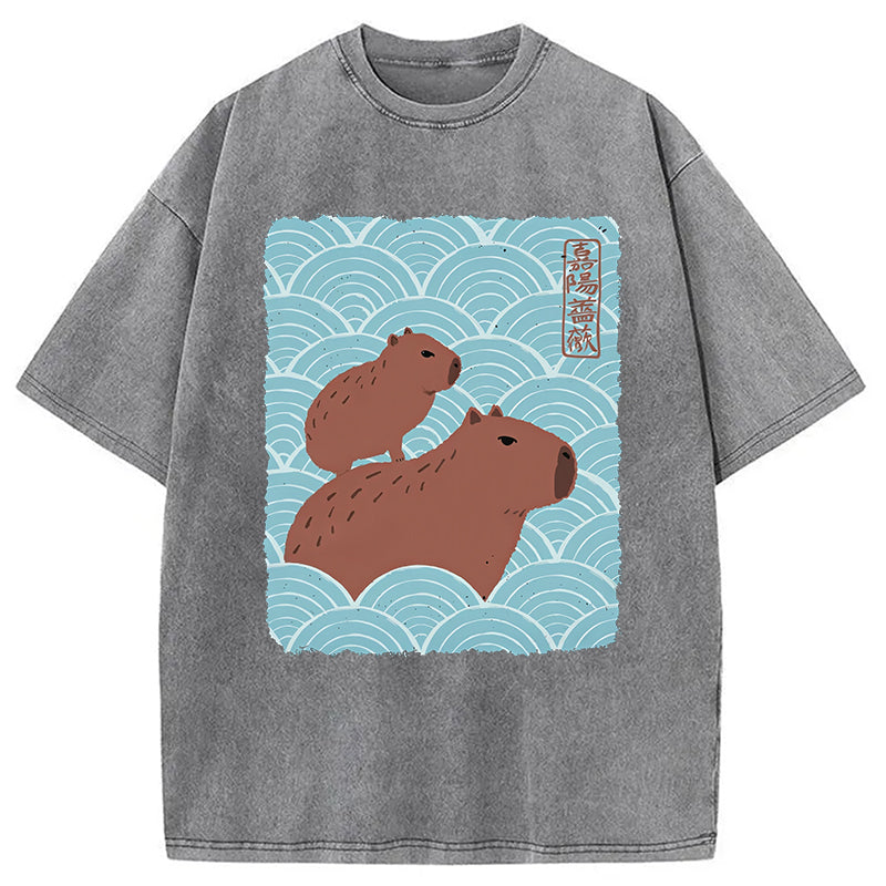 bbb Kawaii Capybara Ukiyo-e Washed T-Shirt