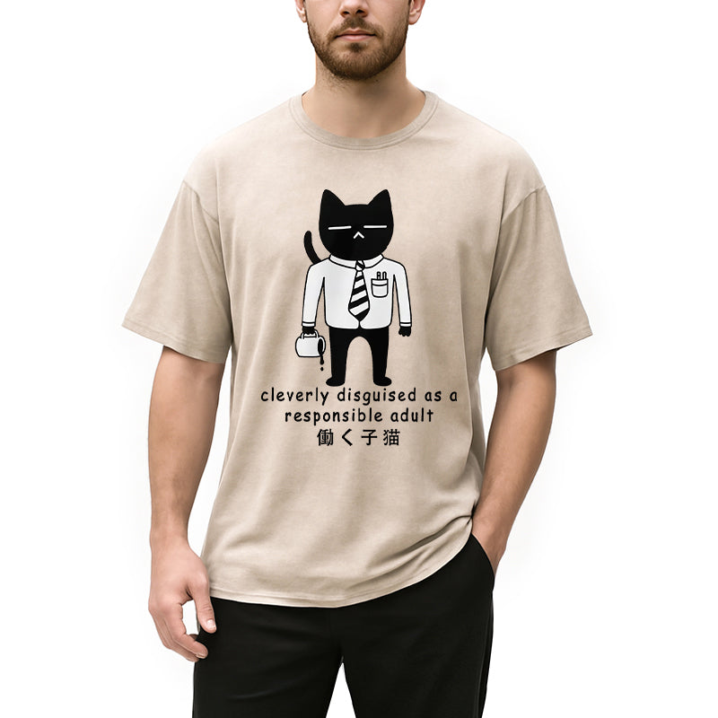 bbb Cat At Work Japan Washed T-Shirt