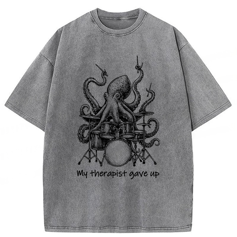 bbb Octopus Playing Drums Washed T-shirt
