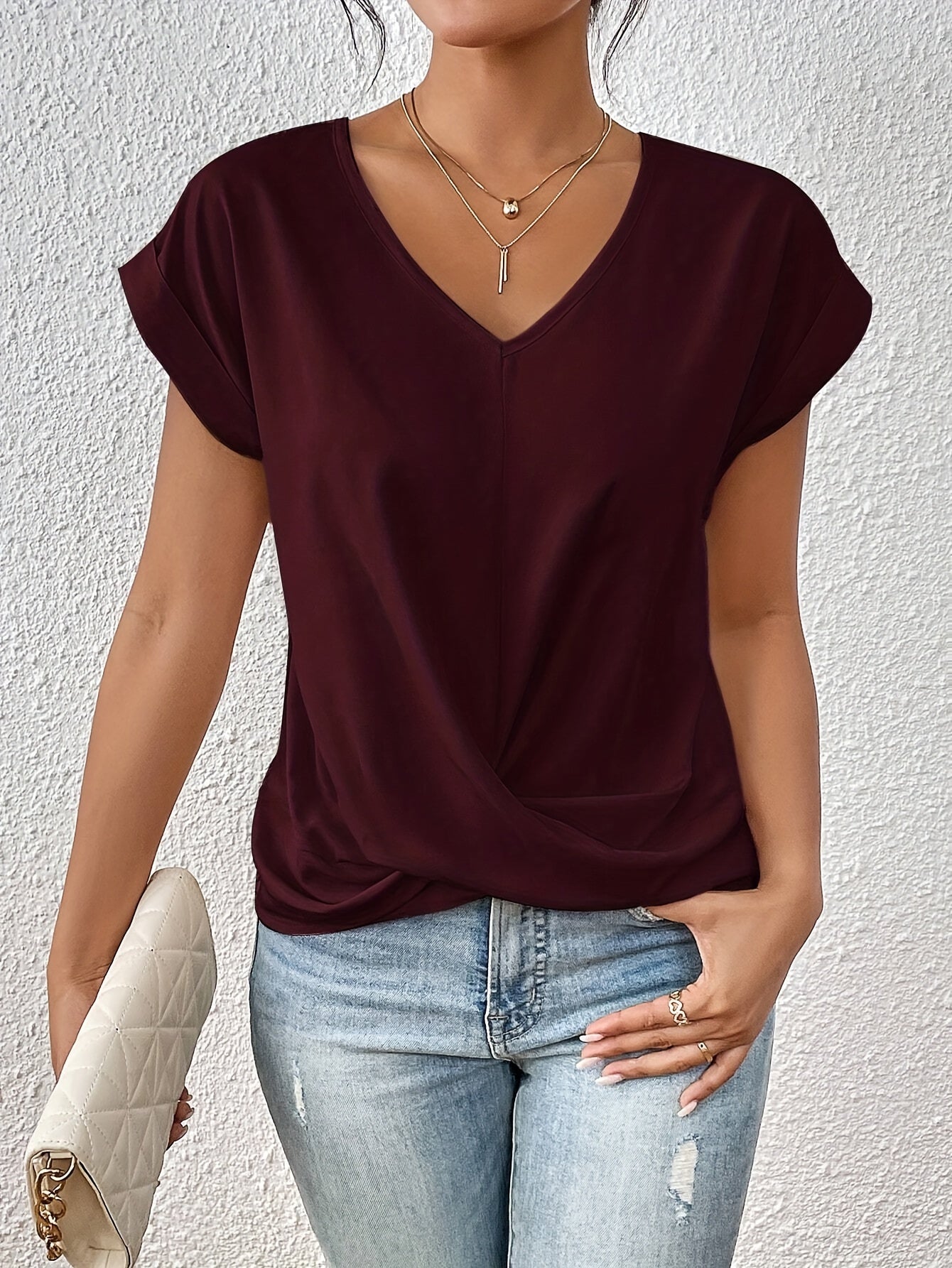Feminine Heart Neckline Women's T Shirt, Soft Breathable Fabric, Multiple Colors & Sizes for Everyday Comfort