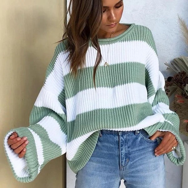 Oversized Women Sweater - Boxy Cropped Ribbed For Spring