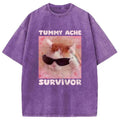 bbb Tummy Ache Survivor Funny Cat Meme Washed T-Shirt