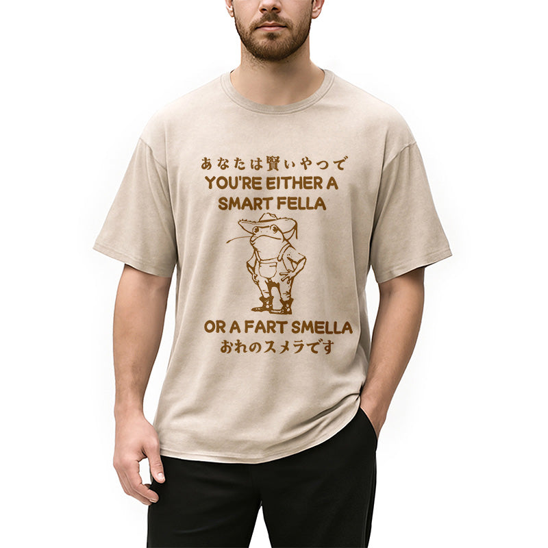 bbb Are You A Smart Fella Or Fart Smella Washed T-Shirt